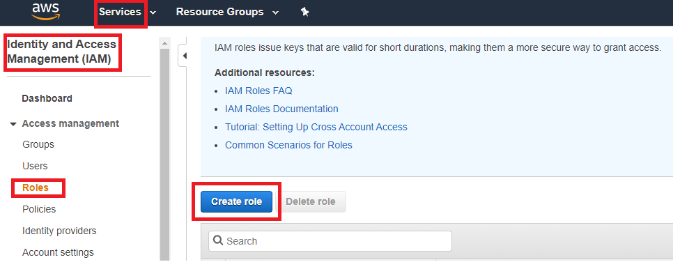 create IAM roles for lamda function