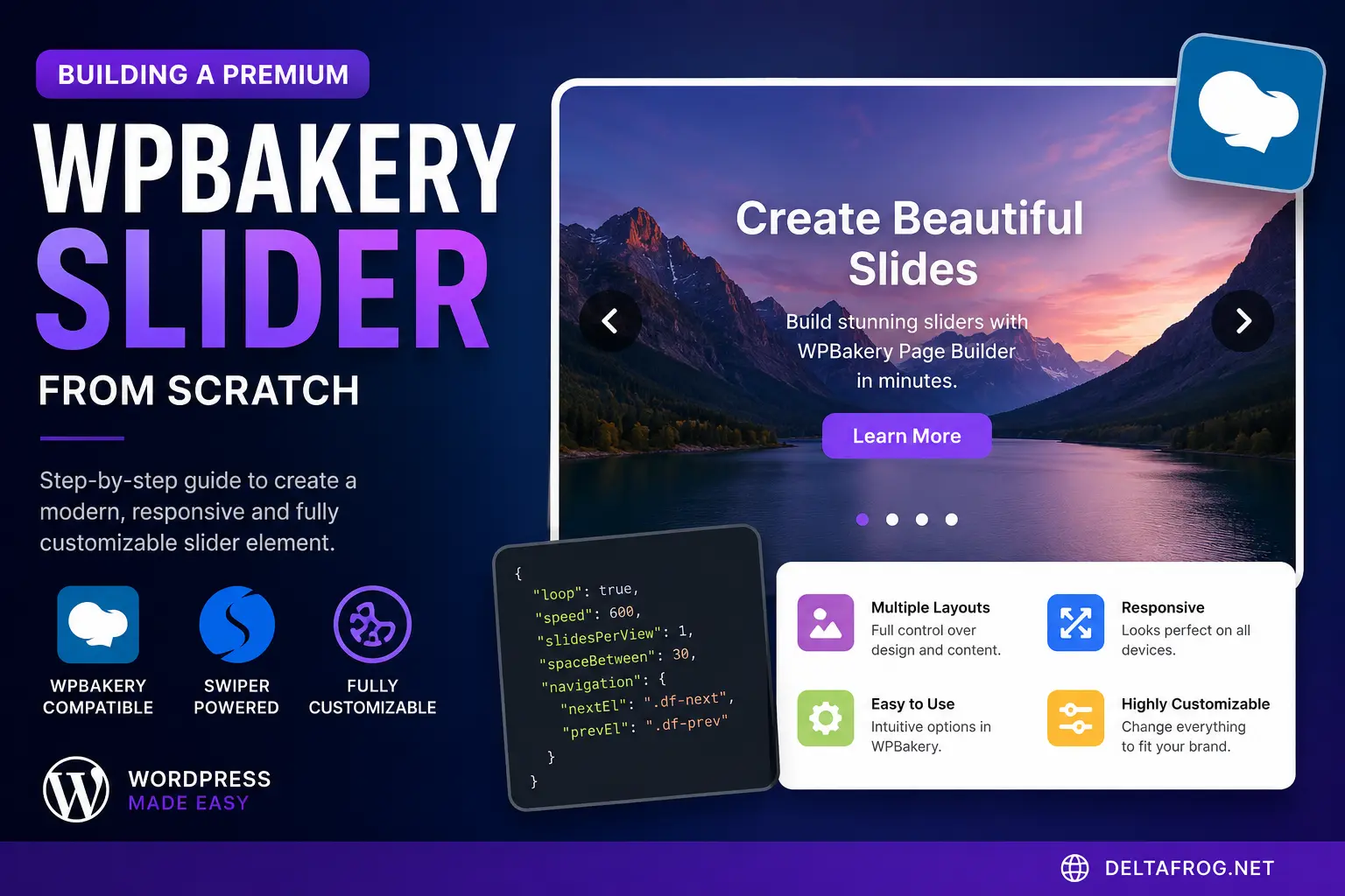 Custom slider addon for WPBakery Page Builder built with Swiper.js and WordPress plugin development